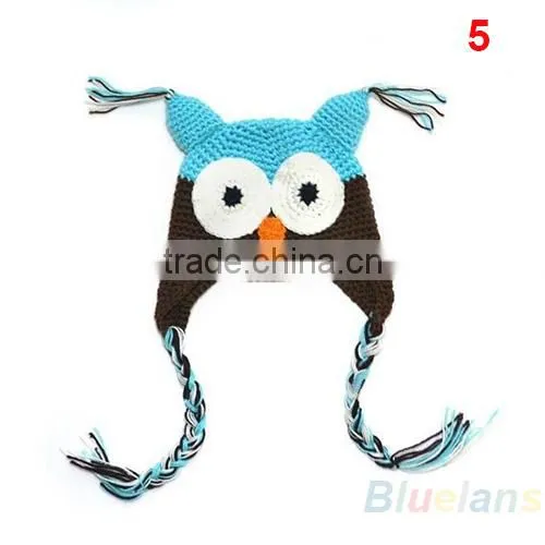 Multicolor Infant Toddler Handmade Knitted Crochet Baby Hat owl hat Cap
