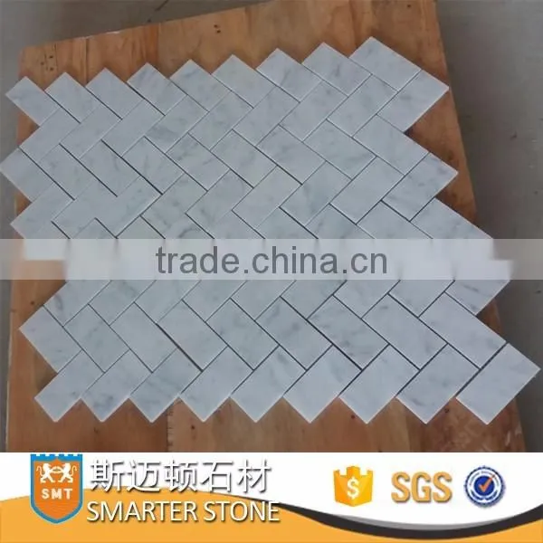 Large herringbone marble herringbone tiles 50x100mm on mesh