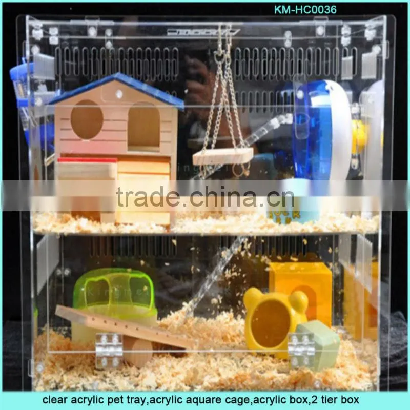 Popular plexiglass pet cage with hinge lid and division