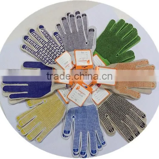 DDsafety Blue Cotton Polyester Work Gloves Wth Blue PVC Dots Both Sides