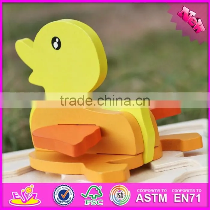 2017 New product funny 3d duck children wooden animal puzzles for toddlers W14G043