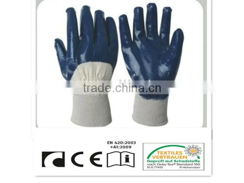 CR Nitrile coated gloves,cotton woven line,with knitted wrist,open back