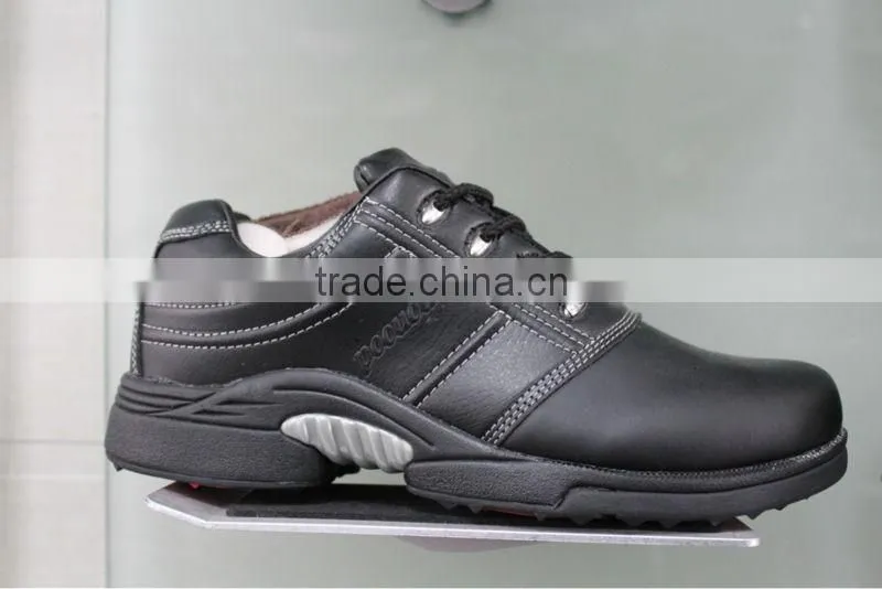 classic black genuine leather golf shoes with spike for business, brand factory shoes sport for men women