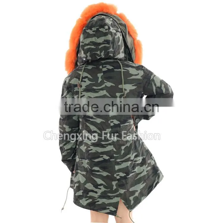 CX-G-P-03B Fashionable Women Winter Real Rex Rabbit Fur Lined 2016 New Latest Ladies Fox Fur Hooded Wholesale Parka Jacket