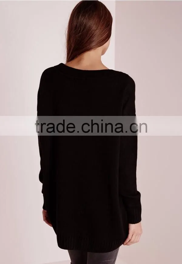 Custom Made Women Cashmere Jumper With Round Neck Longline Oversized Long Sleeve Pullover Sweater For Ladies