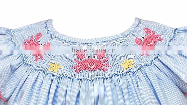 FallWinter Children Cotton Frocks Designs Blue Plaid Red Crabs Embroidered Flower Newborn Baby Girls Birthday Party Dresses