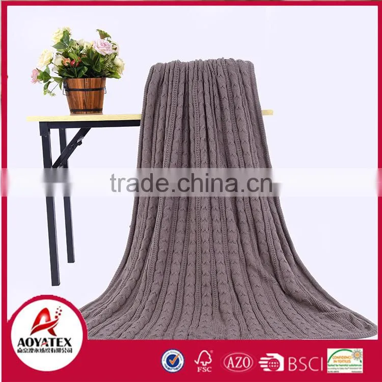 hot selling soft acrylic knitting crochet blanket backside sherpa