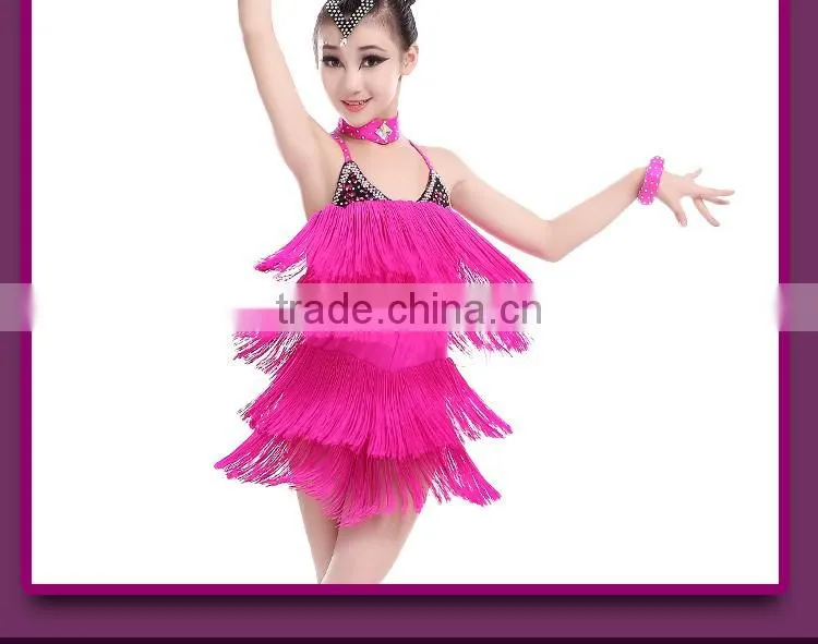 Children Kids Sexy Performance Fringed Latin Dance Dresses Girl Positive And Negative Two Wear Ballroom Dress