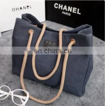 Korea Fashion Shoulder Bag Linen Cotton Ladies Handbag With Hemp Rope In Stock