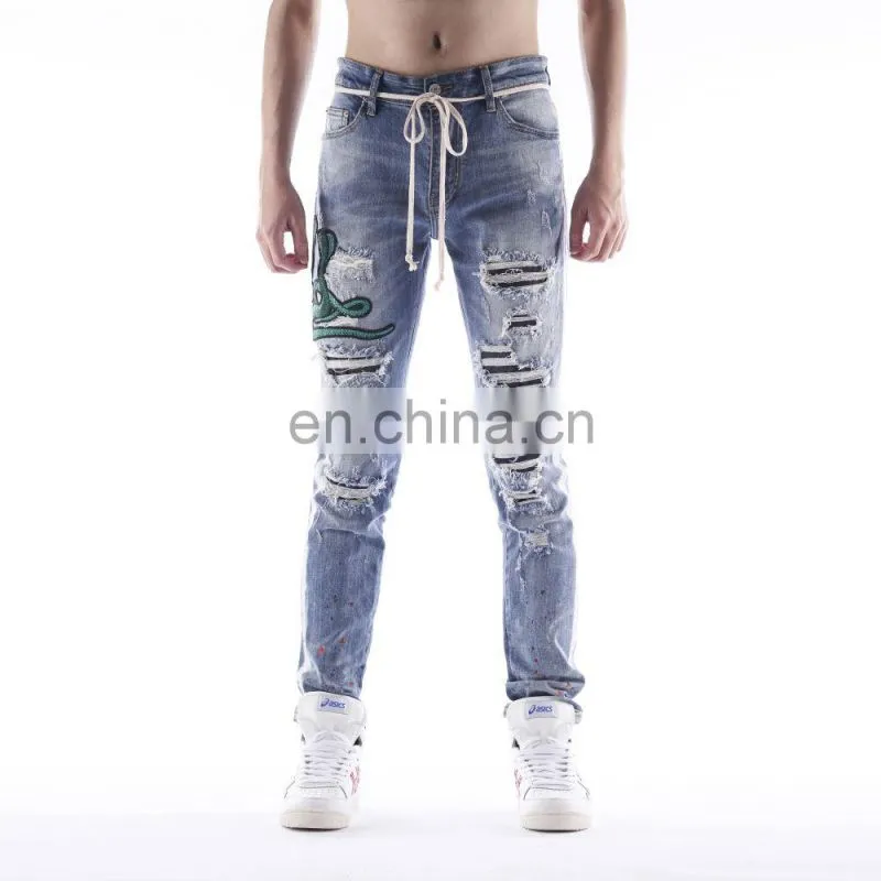 DiZNEW CUSTOM PRINTING WHITE SLIMMING PANTS DENIM JEANS FOR MEN