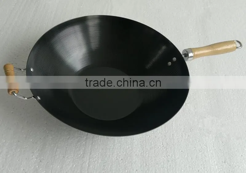 carbon steel non stick wok pan with glass lid and spoon