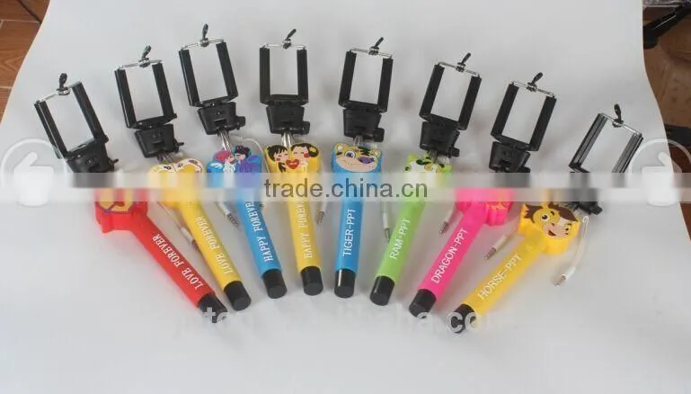 Cute Cartoon Wire selfie stick ,OEM phone holder selfie stick with wire QC24