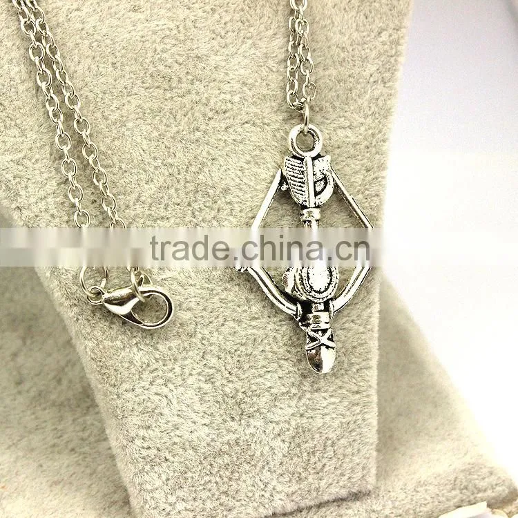 Fashion jewelry 2015 zinc alloy antique silver bow and arrow necklace