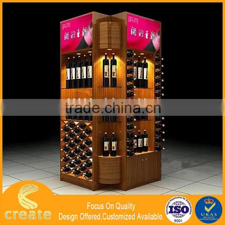 Luxury Wooden Black Exhibition Wine Display Rack Showcase With Led light& Matt Finish For Wine Shop Interior Decoration