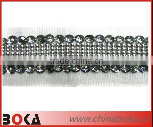 Latest design high quality rhinestones bridal lace trim