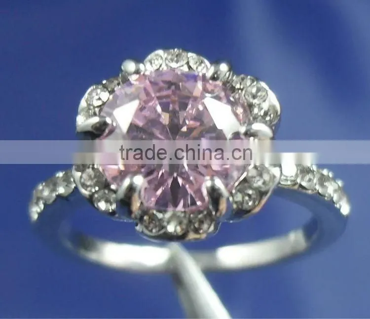 Luxury White Gold Plated Light Blue Zircon And Rhinestones Engagement Ring For Women