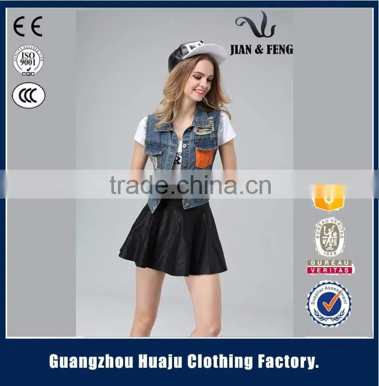 2016 Fashion blue short washed wholesale jean vest ladies denim vest