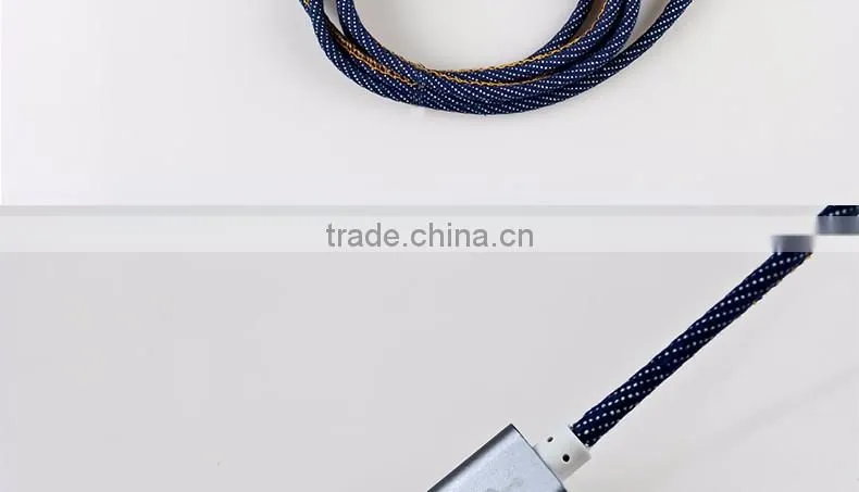2016 Newest Denim Fabric Micro USB Cable Jean Metal Plug Data Charging cable for iPhone 6 6S Plus 5 5s Android Type C