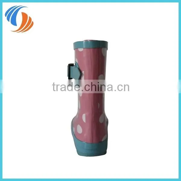 New Children White Dot Black/Pink Waterproof Rainboots rubber boots