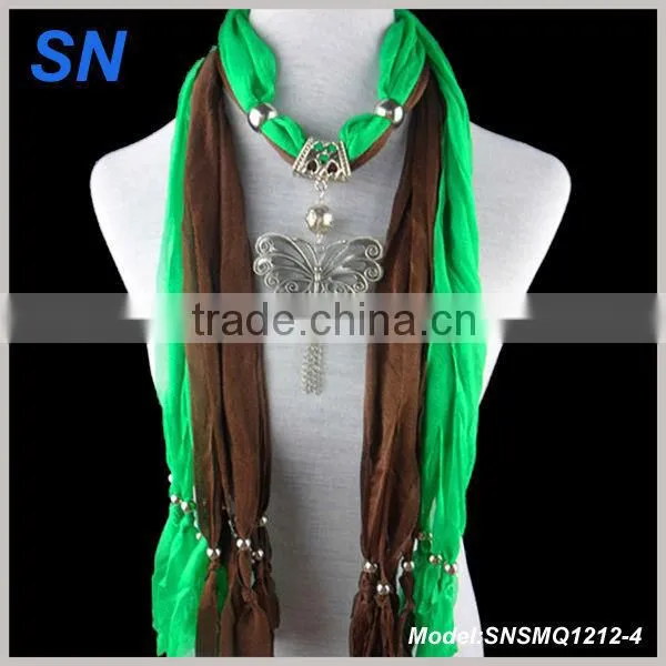 Latest design double-deck scarf , Butterfly pendant scarf