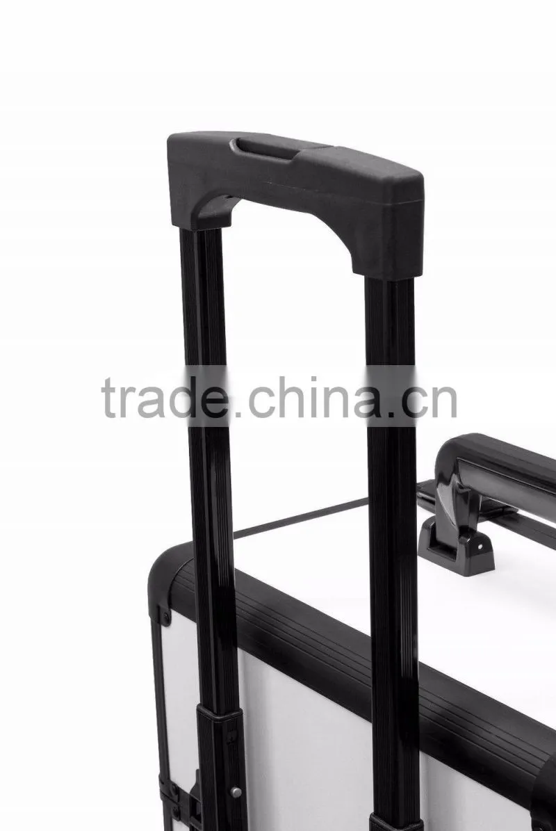 Professional 2n1 Aluminum Rolling Hairstylist Makeup Case with 4 Wheel Trolley