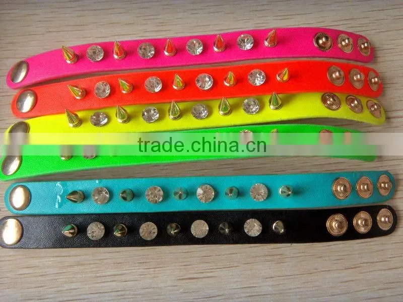 2013 Hot Sale Leather Bracelet With Rivet and Diamond Punk Bracelet