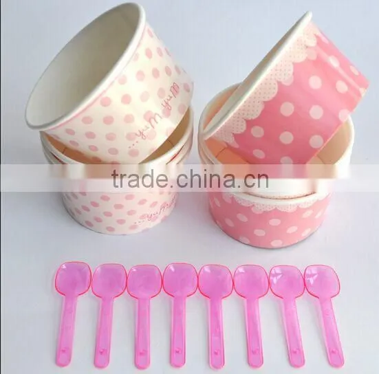 2015 Factory Price Custom Printed PLA Ice Cream Cup With Spoon Lids Frozen Yogurt Paper Cups