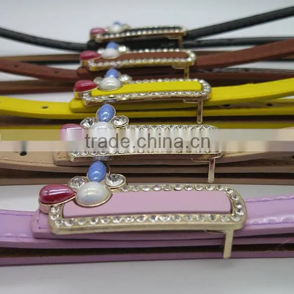 Lady's fashion colorful skinny belt with diamond for dress