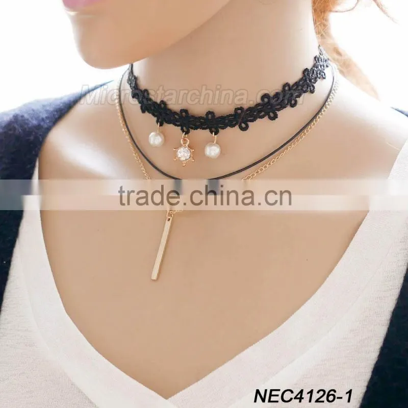 2016 Fashion Woman Handmade Long Black Velvet Choker Necklace