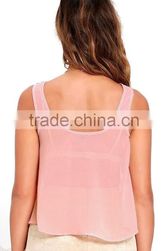 Latest arrival fashion top designs sleeveless embroidered top for women