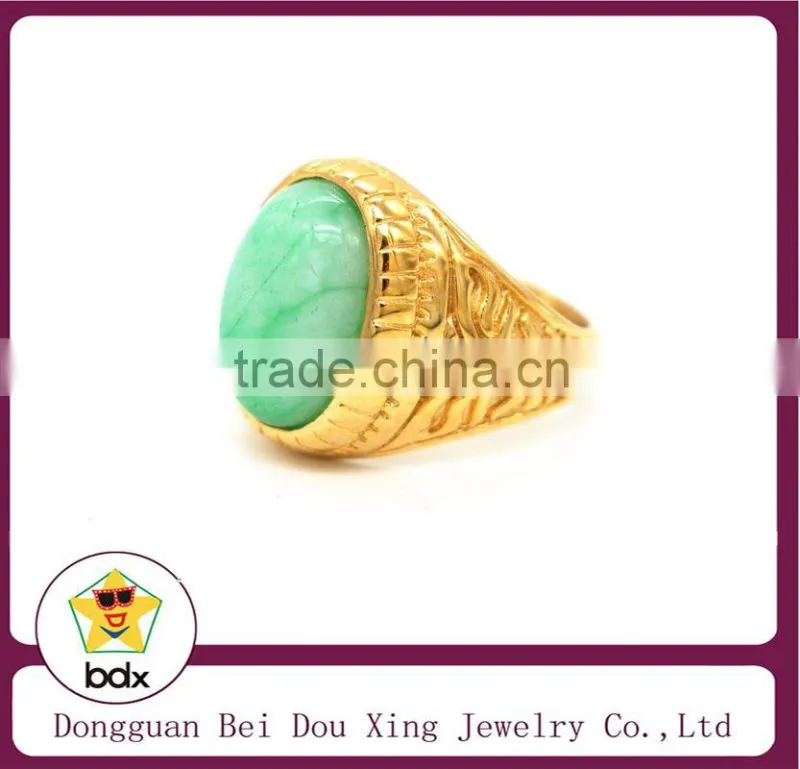 18k new products 2015 charm green crystal stone stainless steel rings