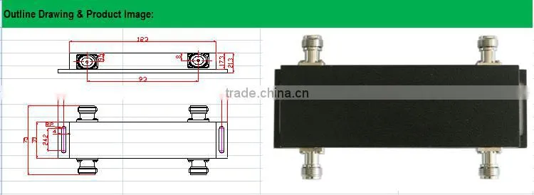 RF 698-2700MHz 2:2 3dB Hybrid Coupler /Hybrid Combiner N/Female