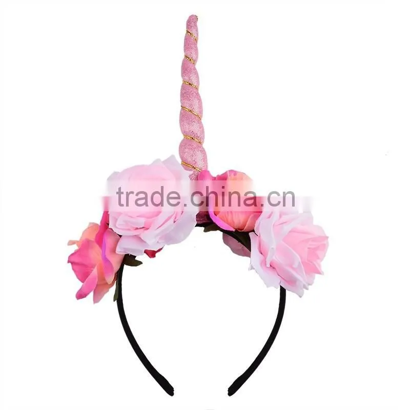 Hot Selling Premium Handmade flower wreath Coloring Floral Unicorn Costume Party Halloween unicorn flower crown