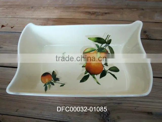 Orange Decal Ceramic Deep Dinner Plate