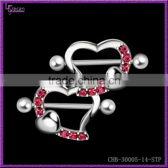 316L Pair Of Heart Shape Fake Barbell Nipple Piercing Jewelry
