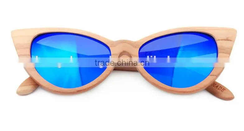 Vintage butterfly shape frame natural wood sunglasses with custom logo