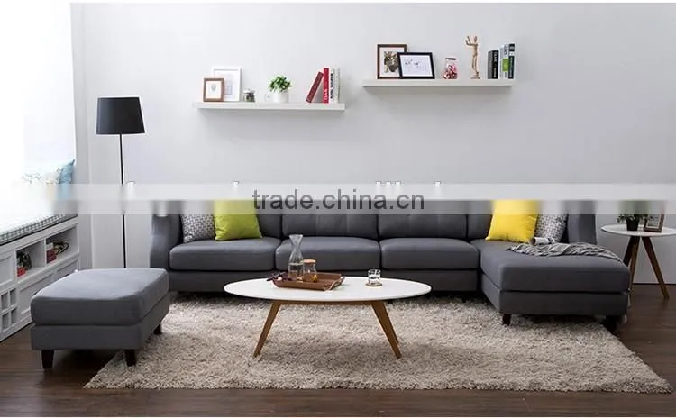 contemporary style nordic wooden legs L-shaped sectional sofa leisure style durable fabric sofa in living room