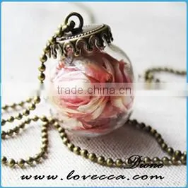 Europe style women fashion accessory DIY dried flower glass pendant necklace