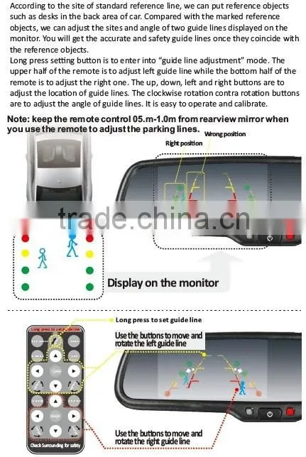2016 new design 4.3inch high brightnedss rearview mirror monitor with hot keys and auto backup display