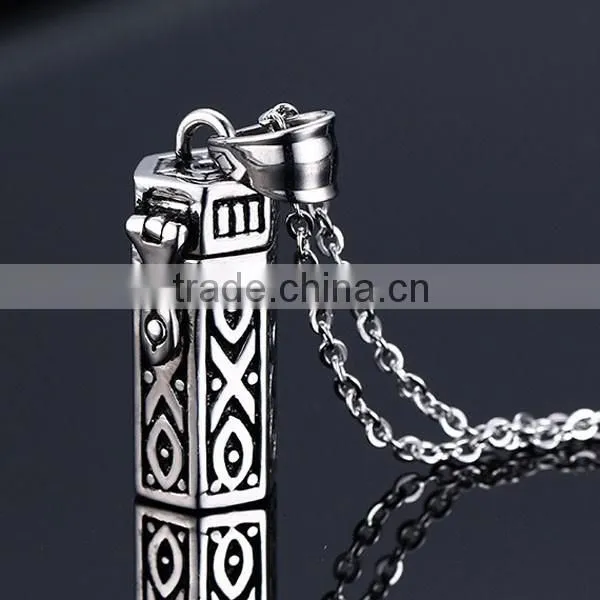 Retro Cuboid Ashes Stainless Steel Pendant Necklace