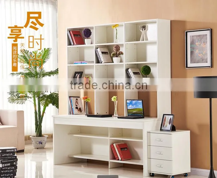 Double Studying Desk With Super Bookcase And Useful Drawer Cabinet