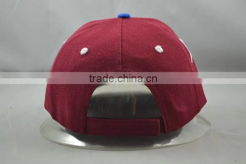 Guangzhou hat factory professional custom 6 panel / 100% cotton / / embroidery logo/deep red baseball cap