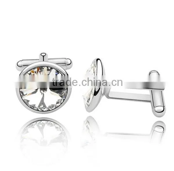 Europe high polishing cufflinks silver metal copper silver cuff link crytsal for men shirts