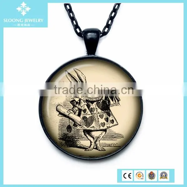 925 Silver Black Plated Glass Pendant with Rabbit