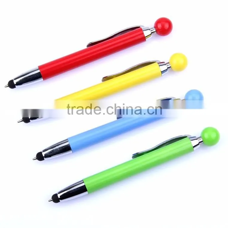 2016 stylus touch pen with ball top/metal clip touch pen/multicolor barrels stylus pen