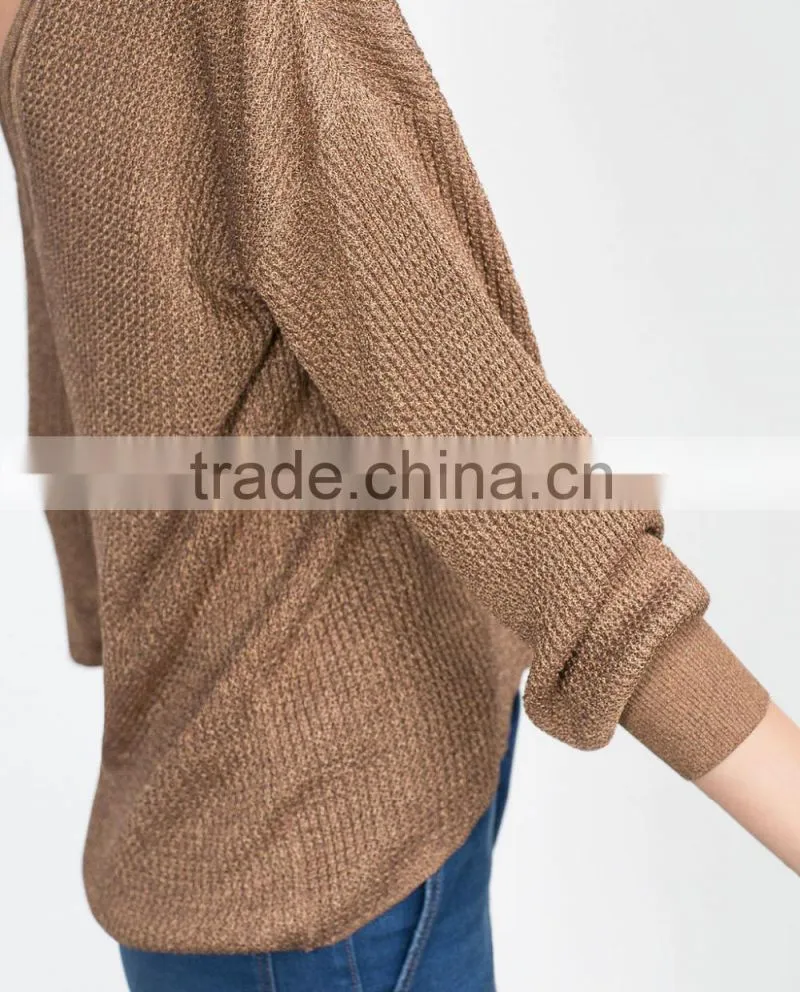 V neck thin sweater for women V front and back knitwear acrylic sweater