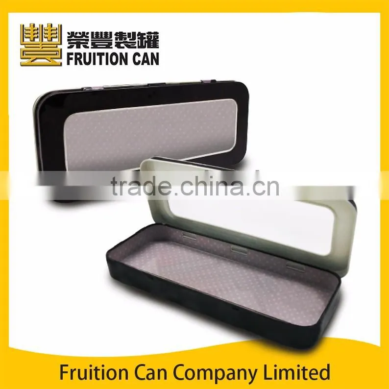 Rectangular shaped Pencil case with window on lid and hinged lid