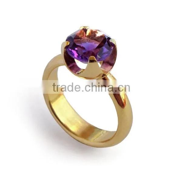 China supplier, Mens ring with amethyst, 316L stainless steel amethyst ring with gold plated