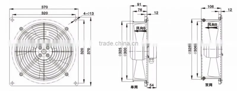YWF2E-300 Compact Wall external out rotor industrial Axial fan