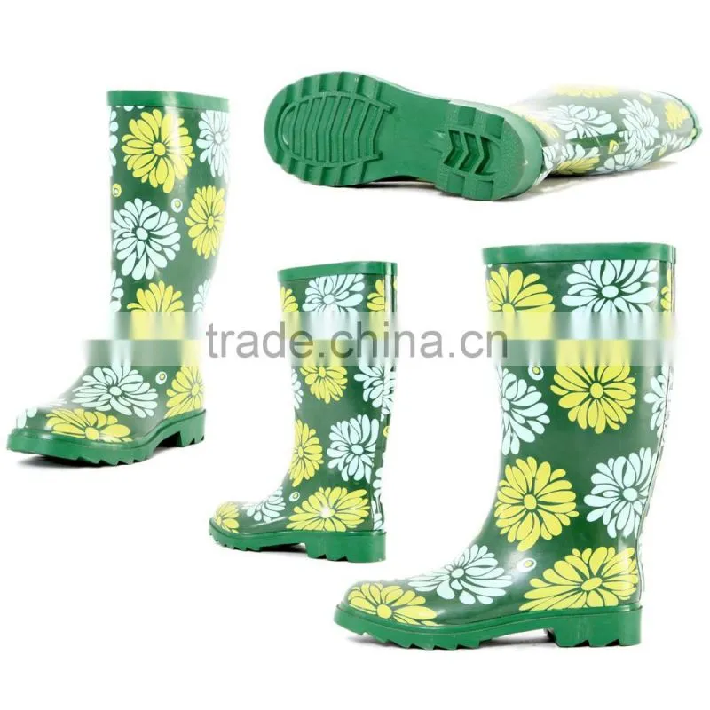 New design waterproof rain boot, fantastic green botas rain shoe for women